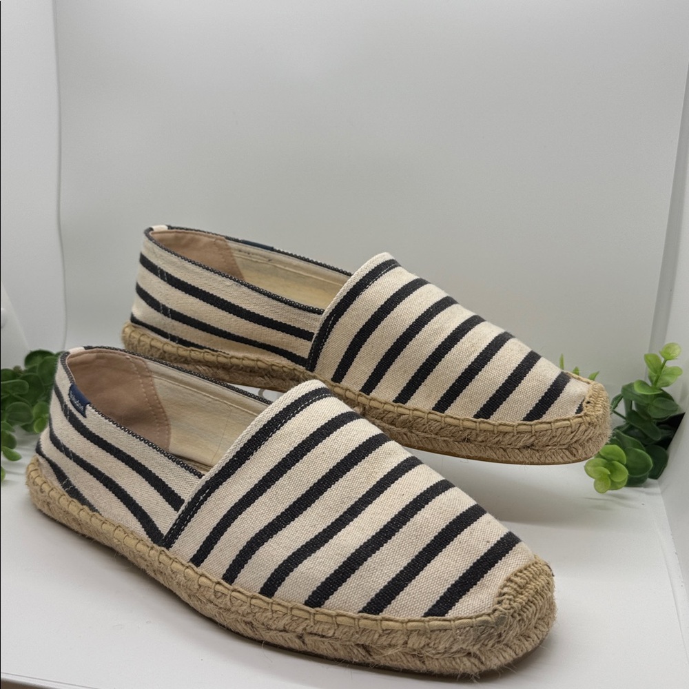 Soludos Black and Cream Striped Espadrilles